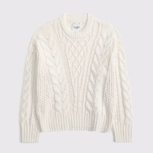 Abercrombie & Fitch Textural Stitch Cable Crew Sweater in Cream
